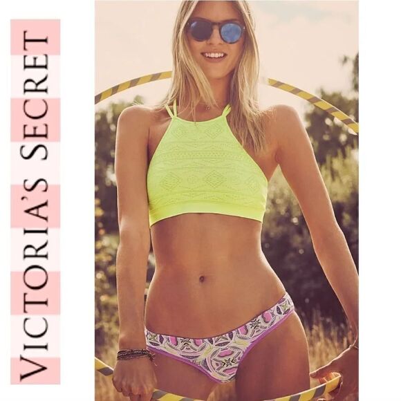Victoria's Secret 2016 Neon High Neck Strappy Textured Bralette Small - Picture 4 of 14